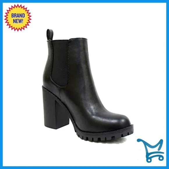 Combat Ankle Boots with Lug Sole Platform and Chunky 3.5 Inch Heel